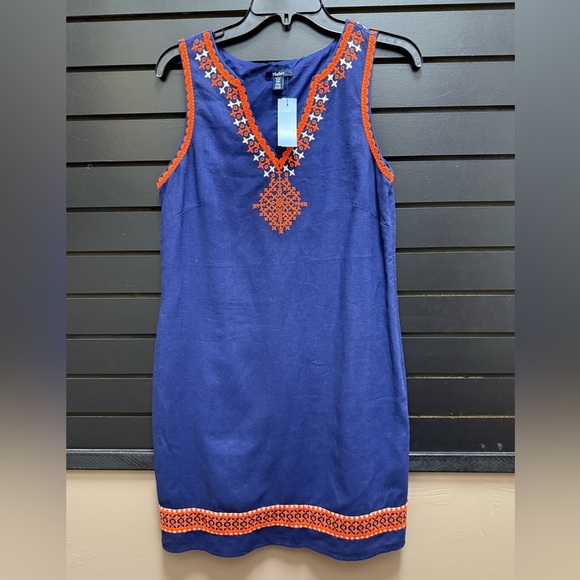 Blue Sleeveless Dress with Orange Embroidery - Picture 1 of 3